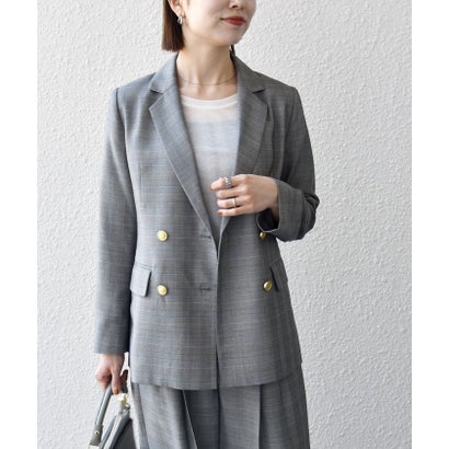 《予約》〈手洗い可能〉グレンチェック テーラード ダブル ジャケット［NAVY BLUE］ （グレー）｜詳細画像