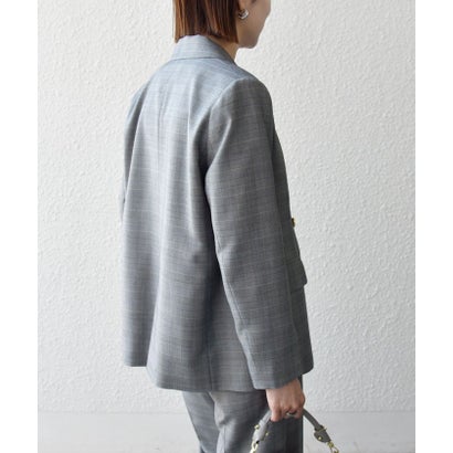 《予約》〈手洗い可能〉グレンチェック テーラード ダブル ジャケット［NAVY BLUE］ （グレー）｜詳細画像