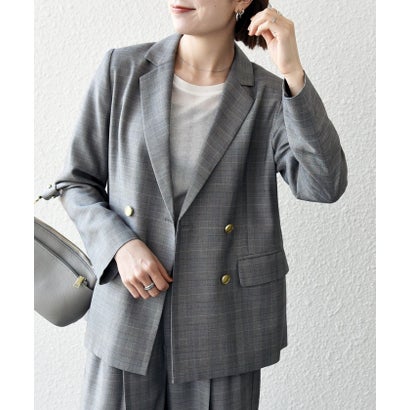 《予約》〈手洗い可能〉グレンチェック テーラード ダブル ジャケット［NAVY BLUE］ （グレー）｜詳細画像