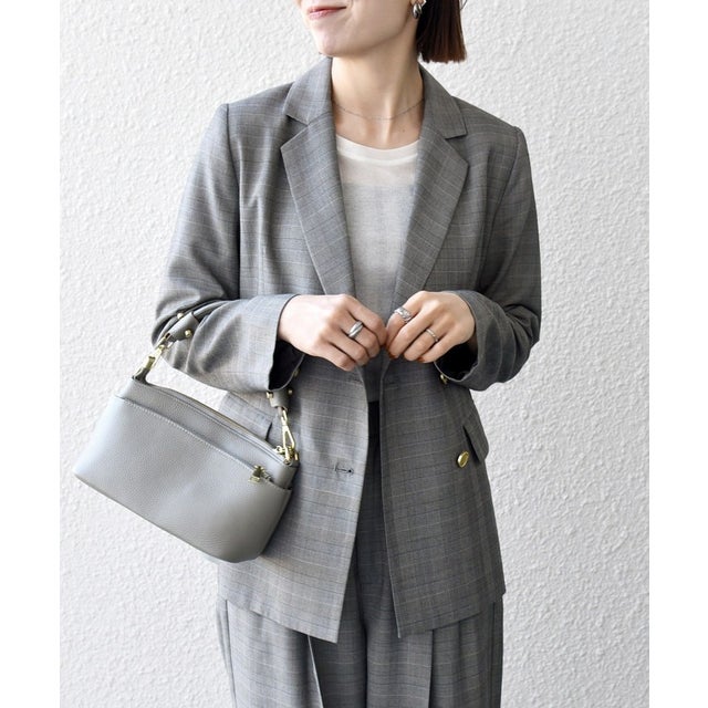 《予約》〈手洗い可能〉グレンチェック テーラード ダブル ジャケット［NAVY BLUE］ （グレー）