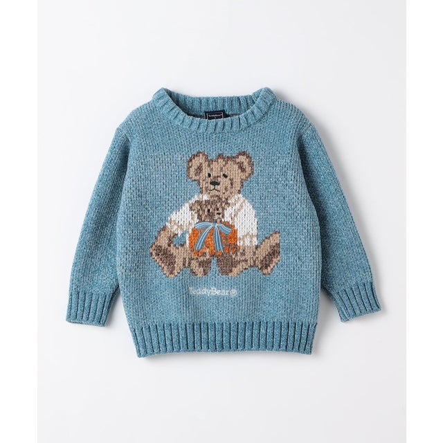 【一部WEB限定】100～140cm / 〈洗濯機可能〉TeddyBear(R) ジャカード モール ニット （ライトブルー）