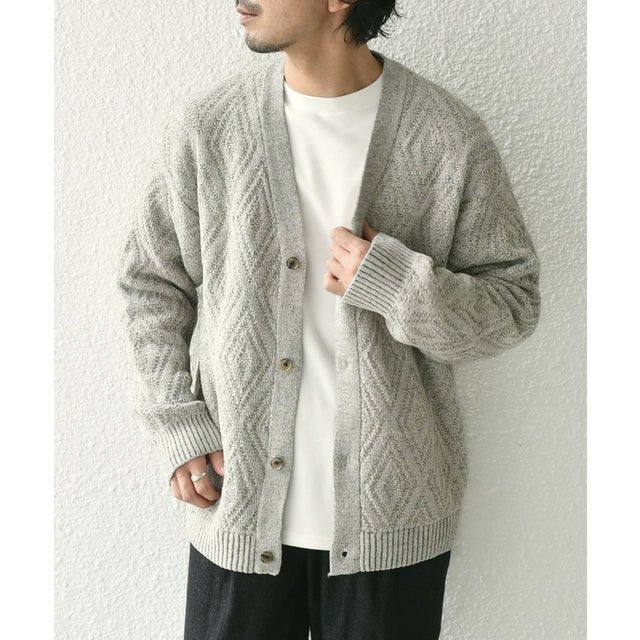 〈手洗い可能〉ジャカード モール ニット カーディガン （ナチュラル）
