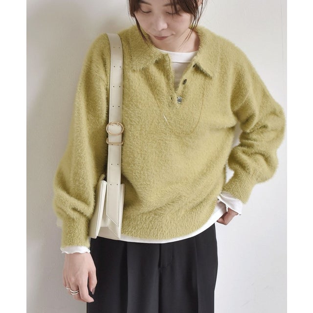 〈手洗い可能〉シャギー ポロ ニット◇ （イエロー）