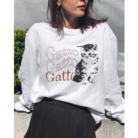 Gatto 猫プリント裏毛トレーナー （ホワイト）