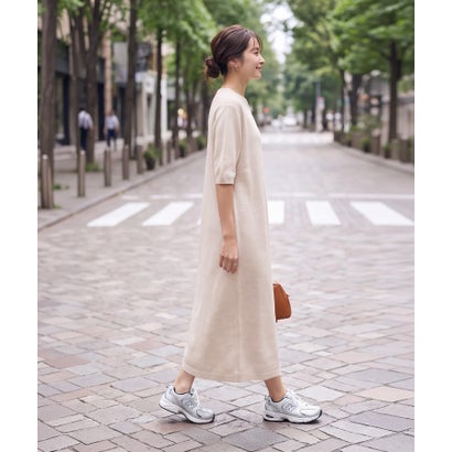 【LUXE】ウールカシミヤ6分袖ホールガーメントワンピース （ナチュラル）｜詳細画像