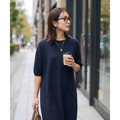 【LUXE】ウールカシミヤ6分袖ホールガーメントワンピース （ネイビー）｜詳細画像