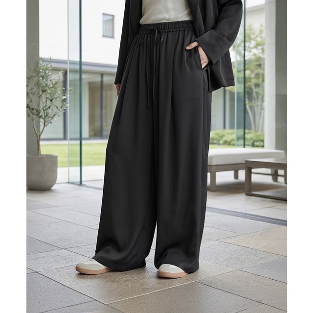【セット対応】微光沢ツイル裏付きドレープパンツ （ブラック）