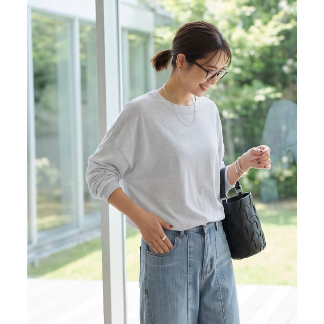 【LUXE】ゆったり柔らか綿ニット長袖Tシャツ （マーブル）