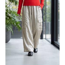 【selection】シボ入りサテンワイドカーゴパンツ （グレージュ）