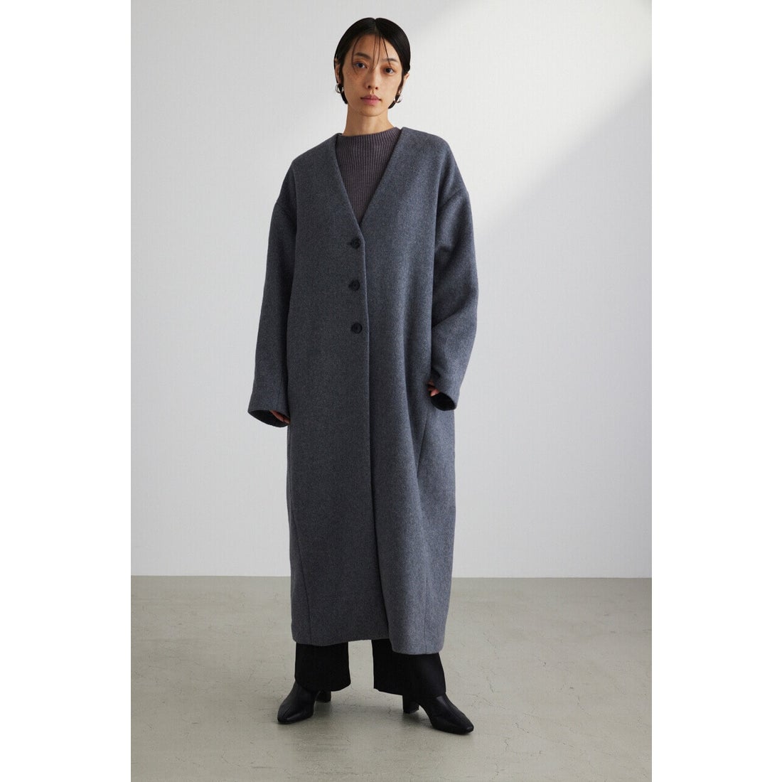 STYLEMIXER ショール付きウールノーカラーコート GRY -ファッション 