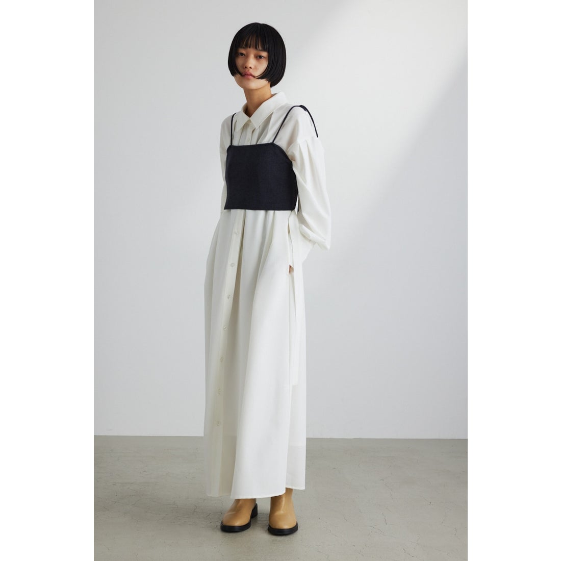 STYLEMIXER タックフレアシャツワンピース WHT -ファッション通販 