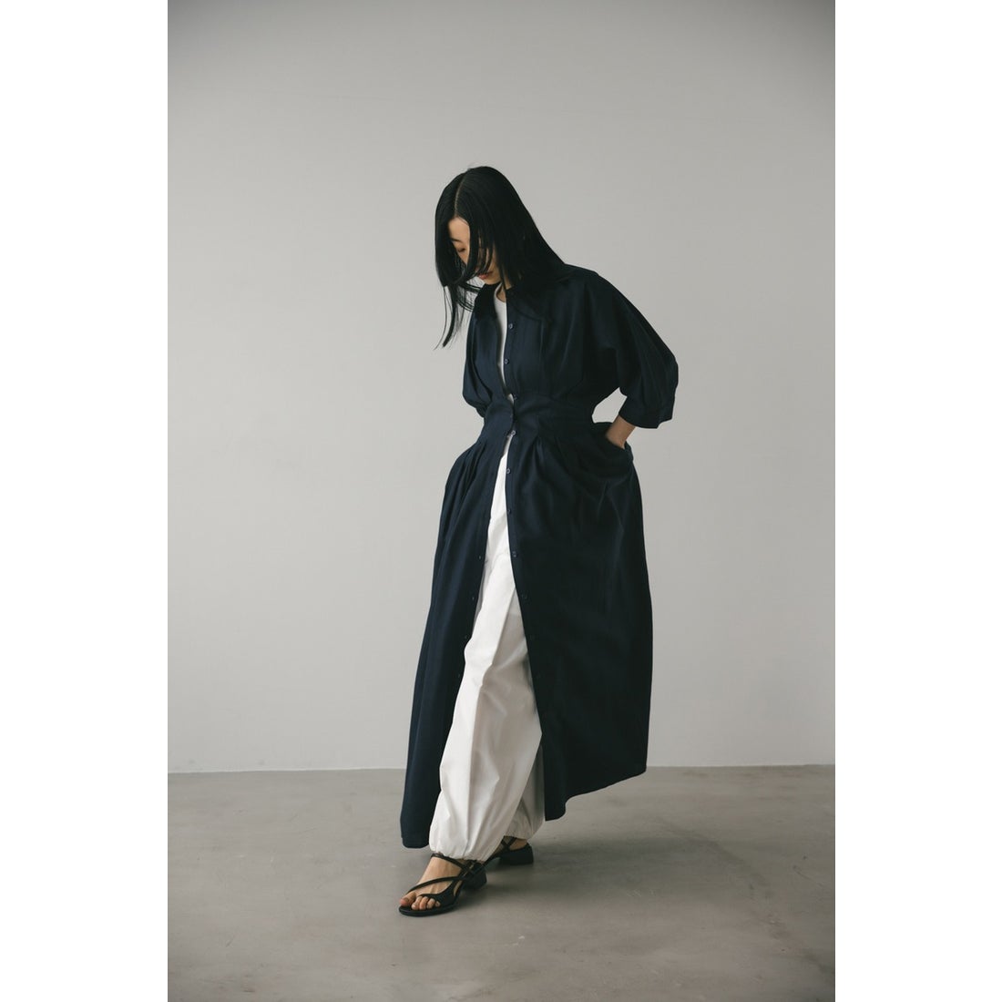 STYLEMIXER リネンタックシャツワンピース ORG -靴＆ファッション通販