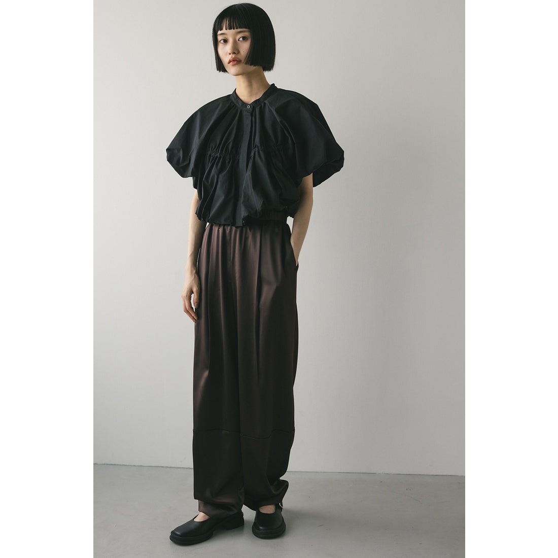 STYLEMIXER ギャザーショートブラウス BLK -ファッション通販 FASHION 