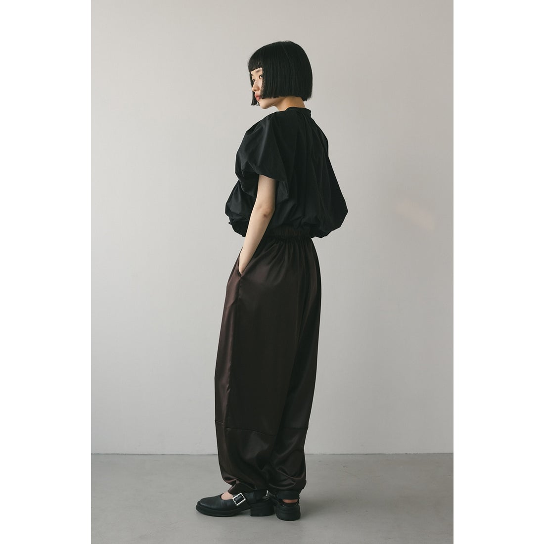 STYLEMIXER ギャザーショートブラウス BLK -ファッション通販 FASHION 