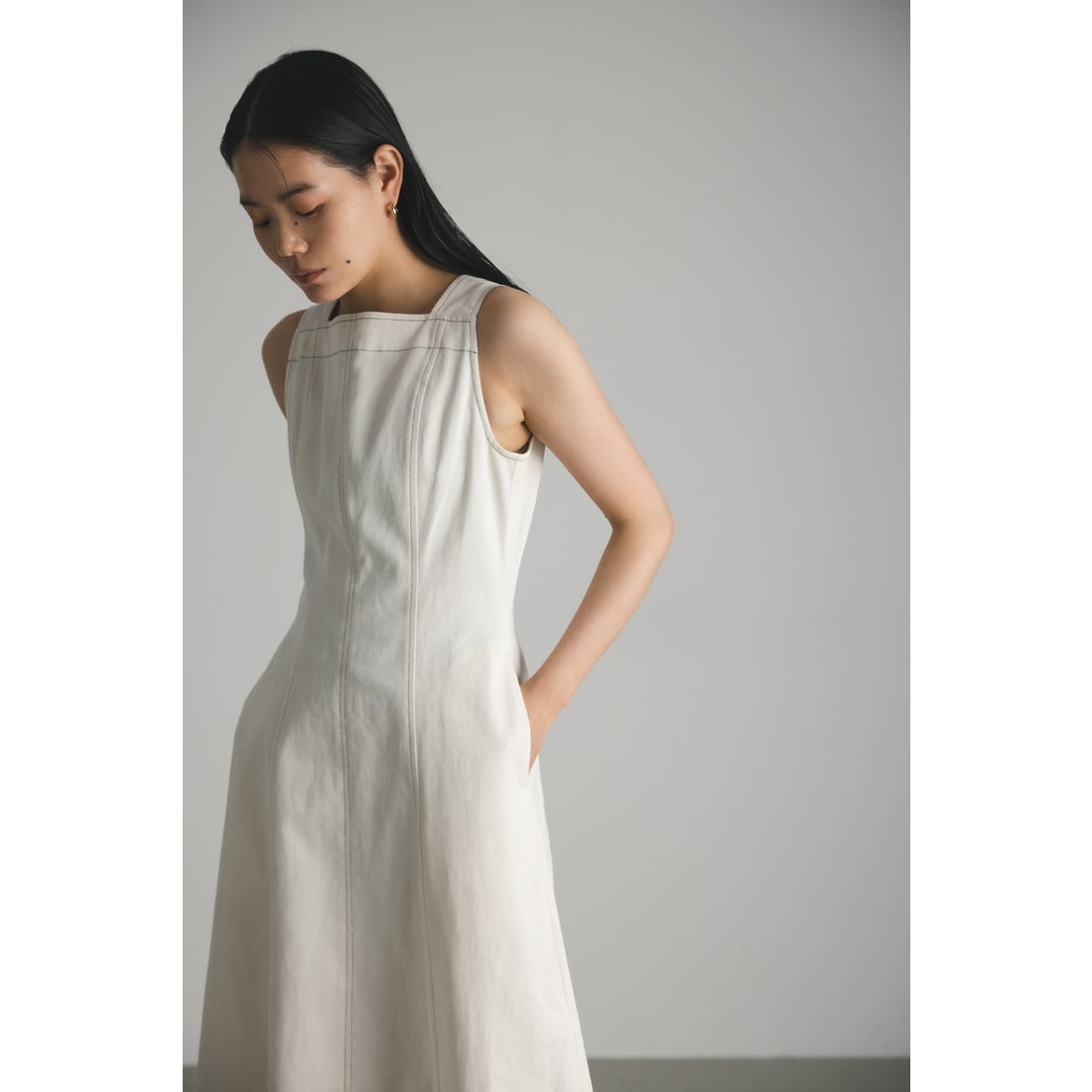 STYLEMIXER スクエアネックデニムワンピース WHT -ファッション通販 