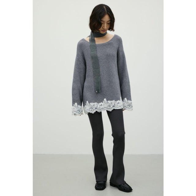 バックスリットニットパンツ GRY