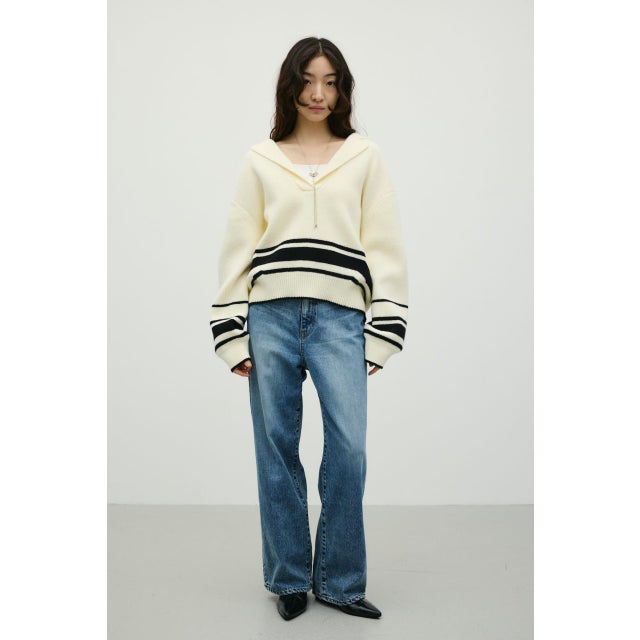 テーラーカラーニットトップ 柄WHT5