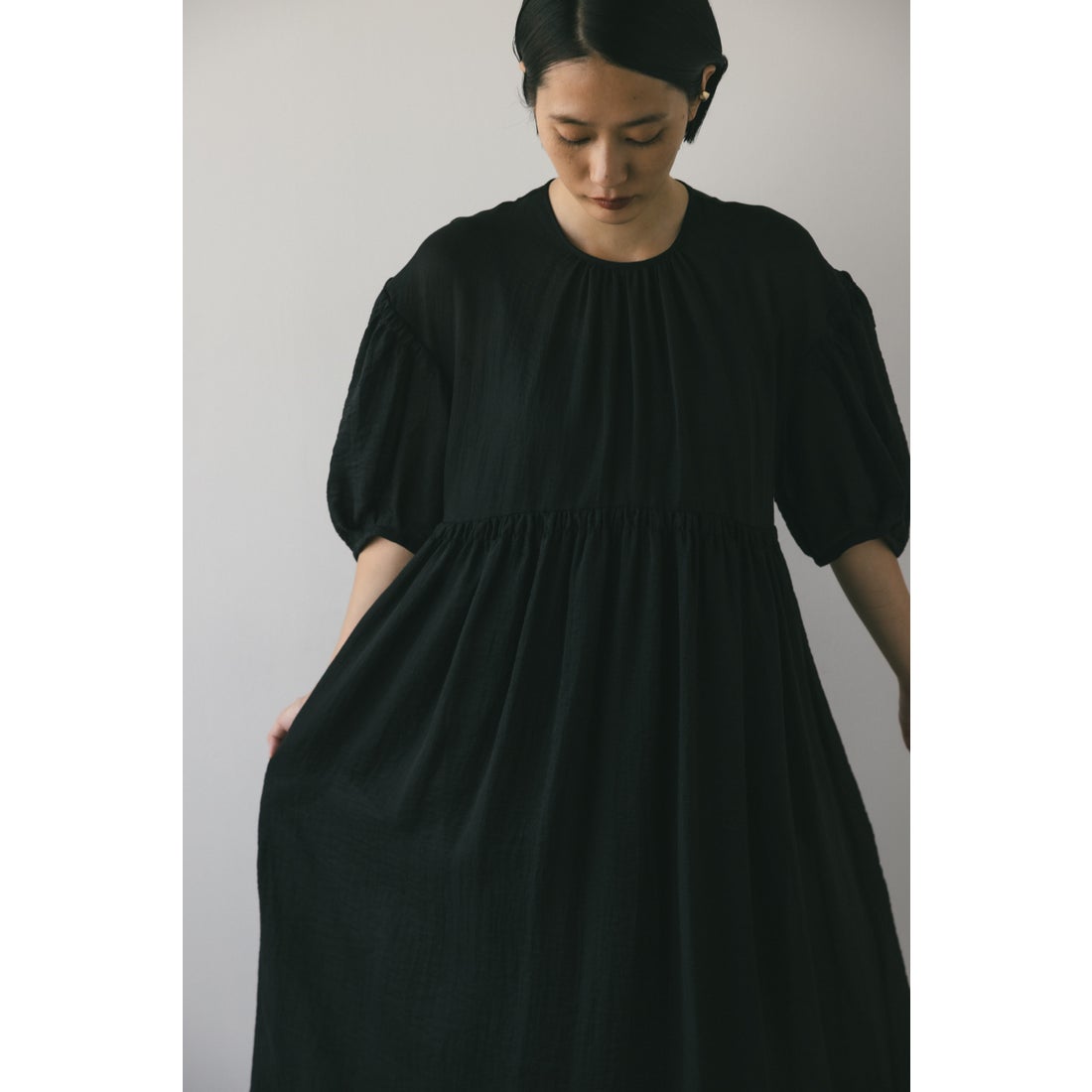 STYLEMIXER シアーシャーリングギャザーワンピース BLK -ファッション
