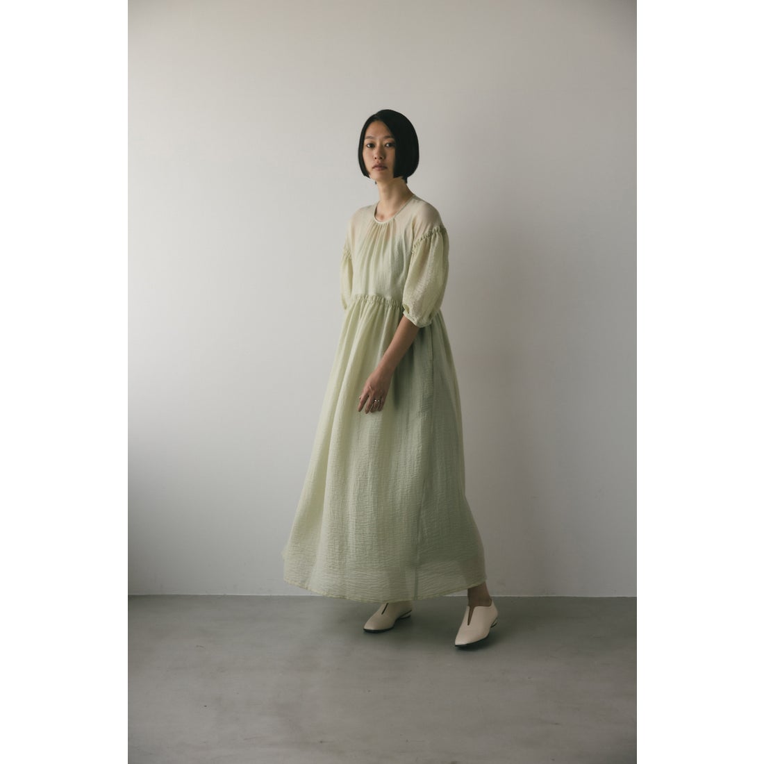 STYLEMIXER シアーシャーリングギャザーワンピース MINT -ファッション 