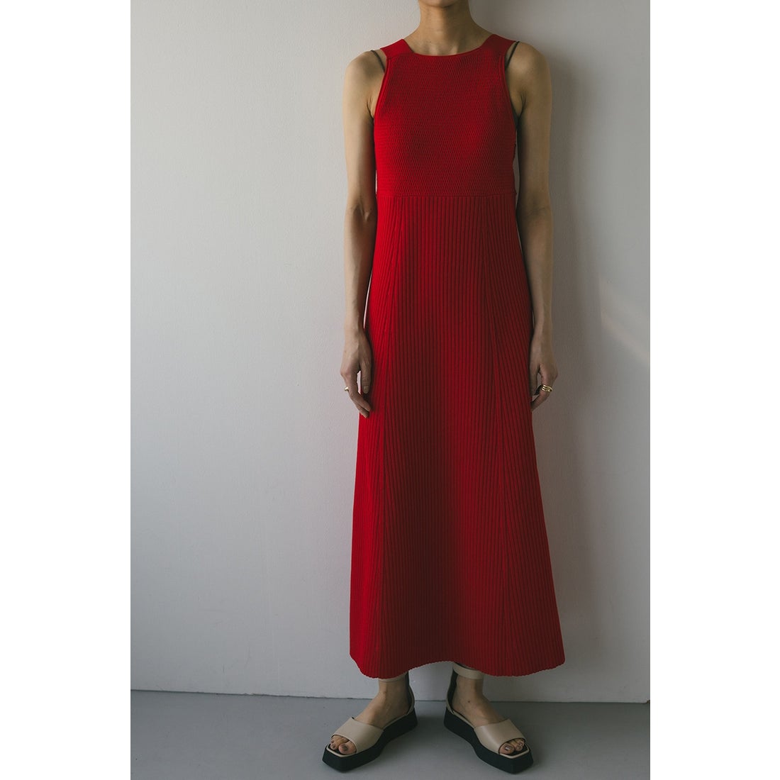 STYLEMIXER エプロンニットワンピース RED -靴＆ファッション通販