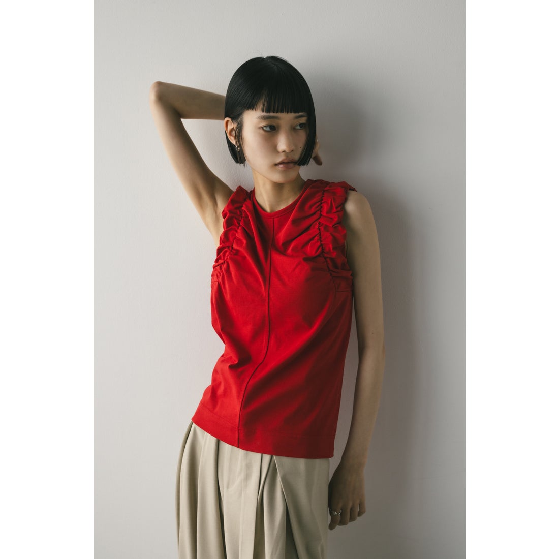 STYLEMIXER ショルダーギャザータンクトップ RED -靴＆ファッション 