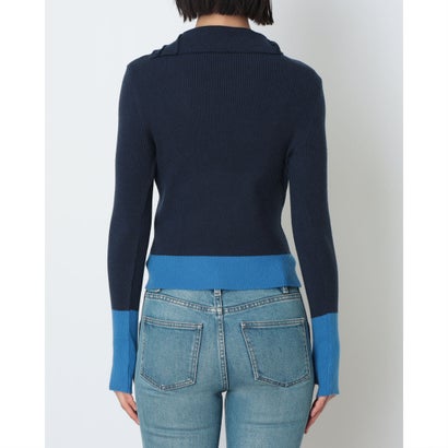 指ぬきバイカラーボタンニット （ネイビー）｜詳細画像