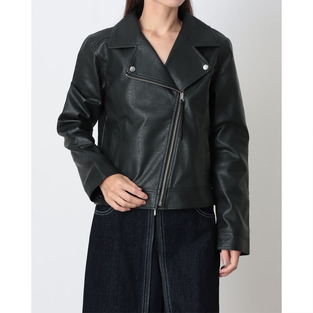 フェイクレザーライダースジャケット （ブラック）
