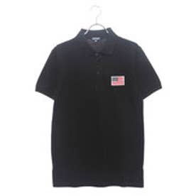 USA星条旗胸刺繍鹿の子半袖ポロシャツ （ブラック）