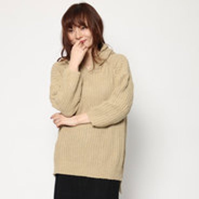 フード付きオーバーサイズセーター （キャメル）