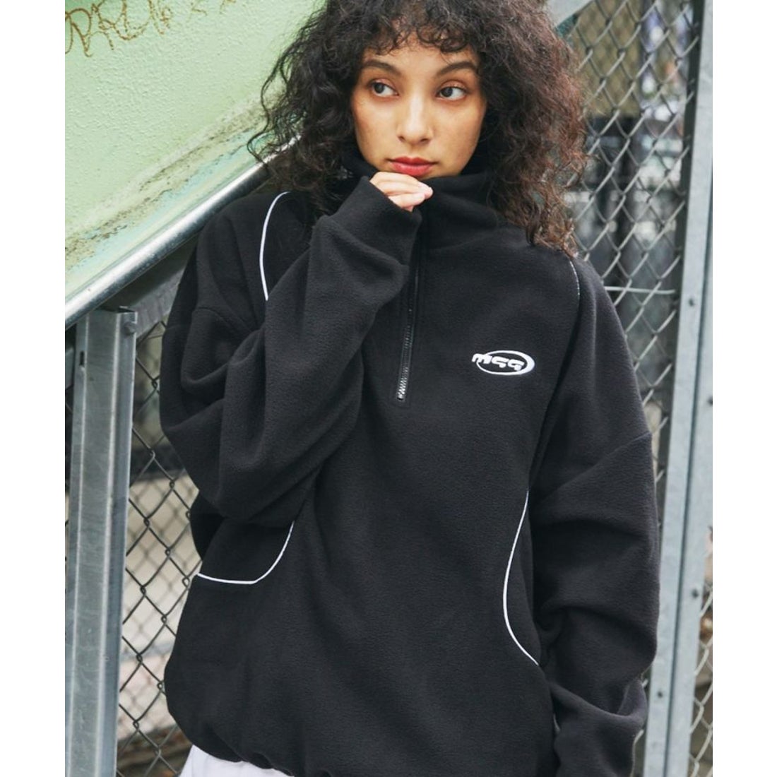 【MECCA USA/メッカ】ロゴ フリース ジップアップ プルオーバー ジャケット NAVY Size:L 新品 デッドストック/希少/大き目/アウトドア/防寒 ハーフジップ フリース メンズ OFF-WHITE 美品 刺繍ロゴ