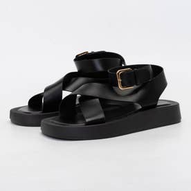 厚底 プラットフォーム クロスストラップサンダル （ブラック）