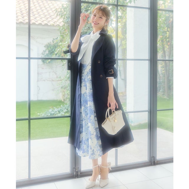 NEWベーシック美シルエットトレンチコート ネイビー