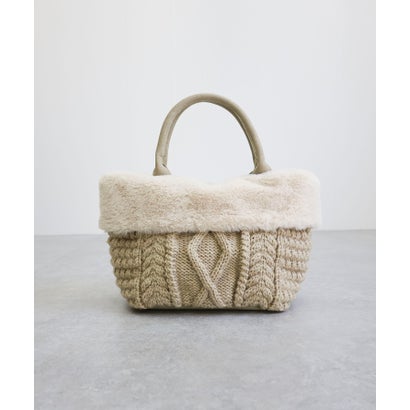 【大人女子/プレゼント/デイリー】ニットフェイクファートートバッグ （アイボリー）｜詳細画像
