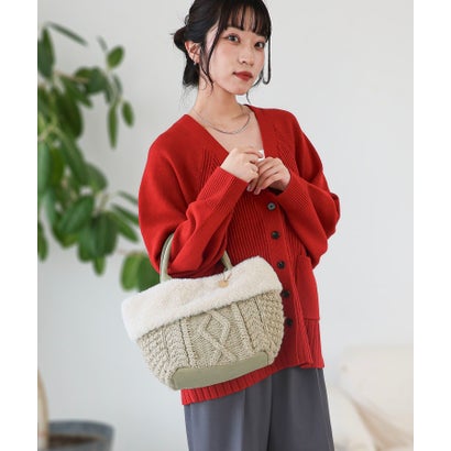 【大人女子/プレゼント/デイリー】ニットフェイクファートートバッグ （モカ）｜詳細画像