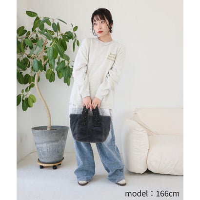【大人女子/プレゼント/ロングセラー】フェイクファーハンドルフリルトートバッグ （ピンクベージュ）｜詳細画像