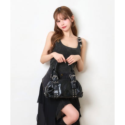 ティカ Tika スタッズ ベルト ショルダー フェイクレザー ボストンバッグ （ブラック）｜詳細画像