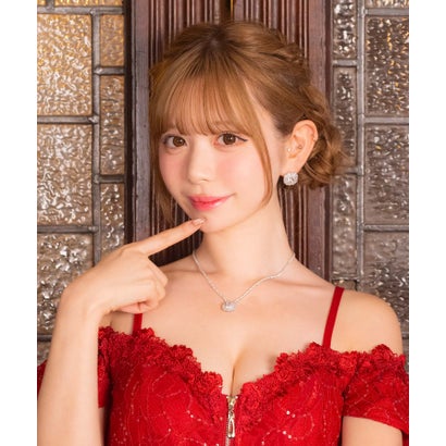 アクセサリー スクエアビジューネックレス×ピアス2点セット （シルバー）｜詳細画像
