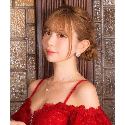 アクセサリー スクエアビジューネックレス×ピアス2点セット （シルバー）｜詳細画像