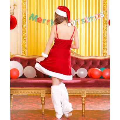 クリスマスサンタコスプレノースリーブリボンAラインワンピースサンタコスチューム5点セット｜詳細画像