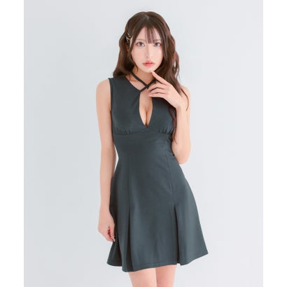ティカ Tika キャバドレスミニドレス プチプラ ストレッチ ワンピース  ノースリーブ.  Aライン グレー  大きいサイズ ボックス プリーツ スカート （チャコールグレー）｜詳細画像