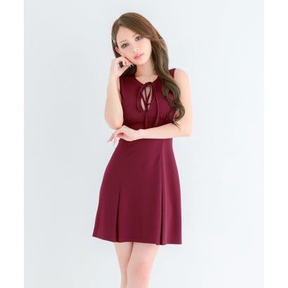 ティカ Tika キャバドレスミニドレス プチプラ ストレッチ ワンピース  ノースリーブ.  Aライン グレー  大きいサイズ ボックス プリーツ スカート （ワインレッド）｜詳細画像