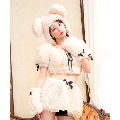 コスプレ アニマル テディーベア 可愛い もこもこ 5点セット リボン 帽子 くま ベア ハロウィン （クリーム）｜詳細画像