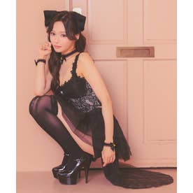 コスプレ アニマル 猫 黒猫 可愛い 6点セット 猫耳 レース チュール フィッシュテール フレアスカート ハロウィン （ブラック）