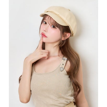 ティカ Tika フェイクレザー シンプル 丸み 可愛い ガーリー ギャザーキャスケット （アイボリー）｜詳細画像