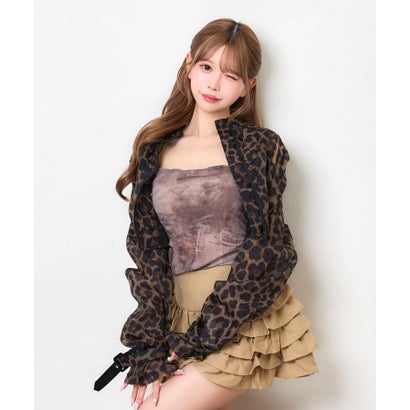 ティカ Tika シアー生地 ベルト ジップ 可愛い ガーリー スポーティー クロップド ショートブルゾン （レオパード）｜詳細画像