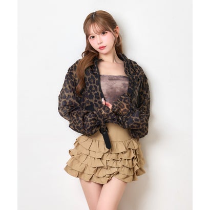 ティカ Tika シアー生地 ベルト ジップ 可愛い ガーリー スポーティー クロップド ショートブルゾン （レオパード）｜詳細画像