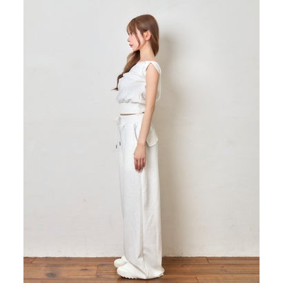 ティカ Tika ドットビジュー アシンメトリー クロップドトップス 可愛い ガーリー ポケットあり ワイドスウェットパンツ （ホワイト）｜詳細画像