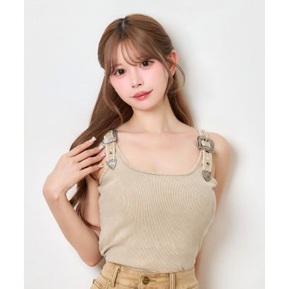 ティカ Tika バックルデザイン 調節可能 リブ素材 タンクトップ （ベージュ）｜詳細画像