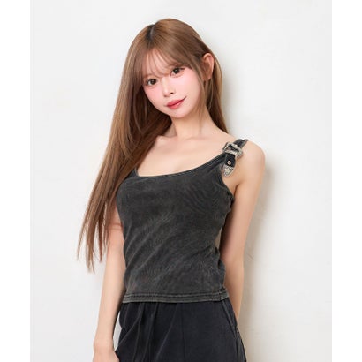 ティカ Tika バックルデザイン 調節可能 リブ素材 タンクトップ （ブラック）｜詳細画像
