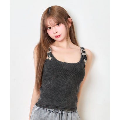 ティカ Tika バックルデザイン 調節可能 リブ素材 タンクトップ （ブラック）｜詳細画像